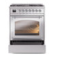 ILVE Nostalgie II 30-Inch Dual Fuel Range with 5 Sealed Burners, 4 cu. ft. Oven, Stainless Steel with Chrome Trim, Liquid Propane, Triple Glass Door, UN30NMPSSCLP