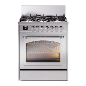 ILVE Nostalgie II 30-Inch Dual Fuel Range with 5 Sealed Burners, 4 cu. ft. Oven, Stainless Steel with Chrome Trim, Natural Gas, Triple Glass Door, UN30NMPSSC