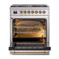 ILVE Nostalgie II 30-Inch Dual Fuel Range with 5 Sealed Burners, 4 cu. ft. Oven, Stainless Steel with Brass Trim, Liquid Propane, Triple Glass Door, UN30NMPSSGLP