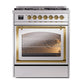 ILVE Nostalgie II 30-Inch Dual Fuel Range with 5 Sealed Burners, 4 cu. ft. Oven, Stainless Steel with Brass Trim, Natural Gas, Triple Glass Door, UN30NMPSSG
