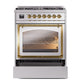 ILVE Nostalgie II 30-Inch Dual Fuel Range with 5 Sealed Burners, 4 cu. ft. Oven, Stainless Steel with Brass Trim, Natural Gas, Triple Glass Door, UN30NMPSSG