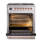 ILVE Nostalgie II 30-Inch Dual Fuel Range with 5 Sealed Burners, 4 cu. ft. Oven, Stainless Steel with Copper Trim, Liquid Propane, Triple Glass Door, UN30NMPSSPLP