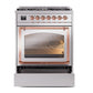 ILVE Nostalgie II 30-Inch Dual Fuel Range with 5 Sealed Burners, 4 cu. ft. Oven, Stainless Steel with Copper Trim, Natural Gas, Triple Glass Door, UN30NMPSSP