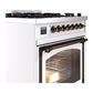 ILVE Nostalgie II 30-Inch Dual Fuel Range with 5 Sealed Burners, 4 cu. ft. Oven, White with Burnished Trim, Liquid Propane, Triple Glass Door, UN30NMPWHBLP