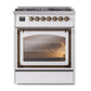 ILVE Nostalgie II 30-Inch Dual Fuel Range with 5 Sealed Burners, 4 cu. ft. Oven, White with Burnished Trim, Natural Gas, Triple Glass Door, UN30NMPWHB