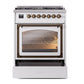 ILVE Nostalgie II 30-Inch Dual Fuel Range with 5 Sealed Burners, 4 cu. ft. Oven, White with Burnished Trim, Natural Gas, Triple Glass Door, UN30NMPWHB