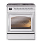 ILVE Nostalgie II 30-Inch Dual Fuel Range with 5 Sealed Burners, 4 cu. ft. Oven, White with Chrome Trim, Natural Gas, Triple Glass Door, UN30NMPWHC
