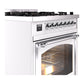ILVE Nostalgie II 30-Inch Dual Fuel Range with 5 Sealed Burners, 4 cu. ft. Oven, White with Chrome Trim, Natural Gas, Triple Glass Door, UN30NMPWHC