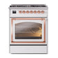 ILVE Nostalgie II 30-Inch Dual Fuel Range with 5 Sealed Burners, 4 cu. ft. Oven, White with Copper Trim, Liquid Propane, Triple Glass Door, UN30NMPWHPLP