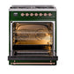ILVE Nostalgie II 30-Inch Dual Fuel Range with 5 Sealed Burners, 4 cu. ft. Oven, Emerald Green with Copper Trim, Natural Gas, Solid Door, UN30QNMPEGP