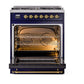 ILVE Nostalgie II 30-Inch Dual Fuel Range with 5 Sealed Burners, 4 cu. ft. Oven, Midnight Blue with Brass Trim, Natural Gas, Solid Door, UN30QNMPMBG