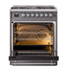 ILVE Nostalgie II 30-Inch Dual Fuel Range with 5 Sealed Burners, 4 cu. ft. Oven, Graphite Matte with Chrome Trim, Natural Gas, Solid Door, UN30QNMPMGC
