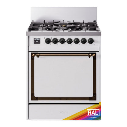 ILVE Nostalgie II 30-Inch Dual Fuel Range with 5 Sealed Burners, 4 cu. ft. Oven, RAL with Burnished Trim, Natural Gas, Solid Door, UN30QNMPRAB