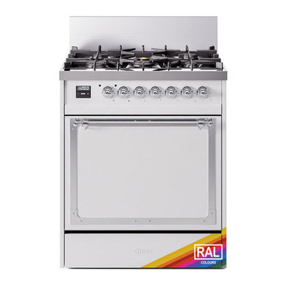 ILVE Nostalgie II 30-Inch Dual Fuel Range with 5 Sealed Burners, 4 cu. ft. Oven, RAL with Chrome Trim, Natural Gas, Solid Door, UN30QNMPRAC