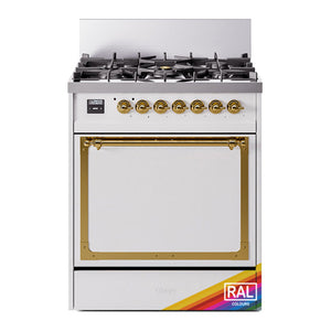 ILVE Nostalgie II 30-Inch Dual Fuel Range with 5 Sealed Burners, 4 cu. ft. Oven, RAL with Brass Trim, Liquid Propane, Solid Door, UN30QNMPRAGLP