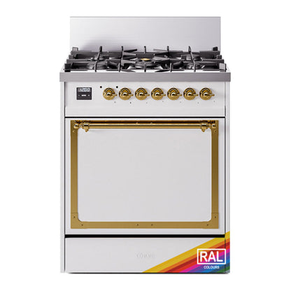 ILVE Nostalgie II 30-Inch Dual Fuel Range with 5 Sealed Burners, 4 cu. ft. Oven, RAL with Brass Trim, Liquid Propane, Solid Door, UN30QNMPRAGLP