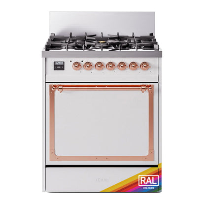 ILVE Nostalgie II 30-Inch Dual Fuel Range with 5 Sealed Burners, 4 cu. ft. Oven, RAL with Copper Trim, Natural Gas, Solid Door, UN30QNMPRAP