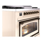 ILVE Nostalgie II 36-Inch Dual Fuel Range with 6 Sealed Burners + Griddle, 3.5 cu. ft. Oven, Antique White with Burnished Trim, Liquid Propane, Triple Glass Door, UN36FNMPAWBLP