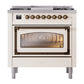 ILVE Nostalgie II 36-Inch Dual Fuel Range with 6 Sealed Burners + Griddle, 3.5 cu. ft. Oven, Antique White with Burnished Trim, Natural Gas, Triple Glass Door, UN36FNMPAWB