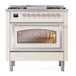 ILVE Nostalgie II 36-Inch Dual Fuel Range with 6 Sealed Burners + Griddle, 3.5 cu. ft. Oven, Antique White with Chrome Trim, Liquid Propane, Triple Glass Door, UN36FNMPAWCLP