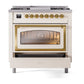 ILVE Nostalgie II 36-Inch Dual Fuel Range with 6 Sealed Burners + Griddle, 3.5 cu. ft. Oven, Antique White with Brass Trim, Liquid Propane, Triple Glass Door, UN36FNMPAWGLP