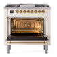 ILVE Nostalgie II 36-Inch Dual Fuel Range with 6 Sealed Burners + Griddle, 3.5 cu. ft. Oven, Antique White with Brass Trim, Natural Gas, Triple Glass Door, UN36FNMPAWG