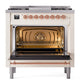 ILVE Nostalgie II 36-Inch Dual Fuel Range with 6 Sealed Burners + Griddle, 3.5 cu. ft. Oven, Antique White with Copper Trim, Liquid Propane, Triple Glass Door, UN36FNMPAWPLP