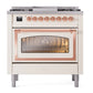 ILVE Nostalgie II 36-Inch Dual Fuel Range with 6 Sealed Burners + Griddle, 3.5 cu. ft. Oven, Antique White with Copper Trim, Natural Gas, Triple Glass Door, UN36FNMPAWP