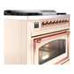 ILVE Nostalgie II 36-Inch Dual Fuel Range with 6 Sealed Burners + Griddle, 3.5 cu. ft. Oven, Antique White with Copper Trim, Natural Gas, Triple Glass Door, UN36FNMPAWP