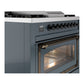 ILVE Nostalgie II 36-Inch Dual Fuel Range with 6 Sealed Burners + Griddle, 3.5 cu. ft. Oven, Blue Grey with Burnished Trim, Liquid Propane, Triple Glass Door, UN36FNMPBGBLP
