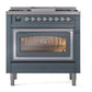 ILVE Nostalgie II 36-Inch Dual Fuel Range with 6 Sealed Burners + Griddle, 3.5 cu. ft. Oven, Blue Grey with Chrome Trim, Liquid Propane, Triple Glass Door, UN36FNMPBGCLP