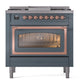 ILVE Nostalgie II 36-Inch Dual Fuel Range with 6 Sealed Burners + Griddle, 3.5 cu. ft. Oven, Blue Grey with Copper Trim, Liquid Propane, Triple Glass Door, UN36FNMPBGPLP