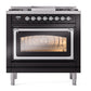 ILVE Nostalgie II 36-Inch Dual Fuel Range with 6 Sealed Burners + Griddle, 3.5 cu. ft. Oven, Glossy Black with Chrome Trim, Liquid Propane, Triple Glass Door, UN36FNMPBKCLP