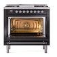 ILVE Nostalgie II 36-Inch Dual Fuel Range with 6 Sealed Burners + Griddle, 3.5 cu. ft. Oven, Glossy Black with Chrome Trim, Liquid Propane, Triple Glass Door, UN36FNMPBKCLP