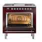 ILVE Nostalgie II 36-Inch Dual Fuel Range with 6 Sealed Burners + Griddle, 3.5 cu. ft. Oven, Burgundy with Chrome Trim, Natural Gas, Triple Glass Door, UN36FNMPBUC