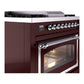ILVE Nostalgie II 36-Inch Dual Fuel Range with 6 Sealed Burners + Griddle, 3.5 cu. ft. Oven, Burgundy with Chrome Trim, Natural Gas, Triple Glass Door, UN36FNMPBUC