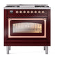 ILVE Nostalgie II 36-Inch Dual Fuel Range with 6 Sealed Burners + Griddle, 3.5 cu. ft. Oven, Burgundy with Copper Trim, Liquid Propane, Triple Glass Door, UN36FNMPBUPLP