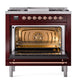 ILVE Nostalgie II 36-Inch Dual Fuel Range with 6 Sealed Burners + Griddle, 3.5 cu. ft. Oven, Burgundy with Copper Trim, Liquid Propane, Triple Glass Door, UN36FNMPBUPLP