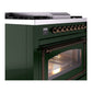 ILVE Nostalgie II 36-Inch Dual Fuel Range with 6 Sealed Burners + Griddle, 3.5 cu. ft. Oven, Emerald Green with Burnished Trim, Liquid Propane, Triple Glass Door, UN36FNMPEGBLP