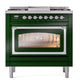 ILVE Nostalgie II 36-Inch Dual Fuel Range with 6 Sealed Burners + Griddle, 3.5 cu. ft. Oven, Emerald Green with Chrome Trim, Liquid Propane, Triple Glass Door, UN36FNMPEGCLP