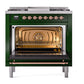 ILVE Nostalgie II 36-Inch Dual Fuel Range with 6 Sealed Burners + Griddle, 3.5 cu. ft. Oven, Emerald Green with Copper Trim, Liquid Propane, Triple Glass Door, UN36FNMPEGPLP