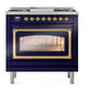ILVE Nostalgie II 36-Inch Dual Fuel Range with 6 Sealed Burners + Griddle, 3.5 cu. ft. Oven, Midnight Blue with Brass Trim, Natural Gas, Triple Glass Door, UN36FNMPMBG