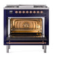 ILVE Nostalgie II 36-Inch Dual Fuel Range with 6 Sealed Burners + Griddle, 3.5 cu. ft. Oven, Midnight Blue with Copper Trim, Natural Gas, Triple Glass Door, UN36FNMPMBP