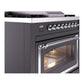 ILVE Nostalgie II 36-Inch Dual Fuel Range with 6 Sealed Burners + Griddle, 3.5 cu. ft. Oven, Graphite Matte with Chrome Trim, Natural Gas, Triple Glass Door, UN36FNMPMGC