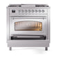 ILVE Nostalgie II 36-Inch Dual Fuel Range with 6 Sealed Burners + Griddle, 3.5 cu. ft. Oven, Stainless Steel with Chrome Trim, Liquid Propane, Triple Glass Door, UN36FNMPSSCLP