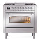 ILVE Nostalgie II 36-Inch Dual Fuel Range with 6 Sealed Burners + Griddle, 3.5 cu. ft. Oven, Stainless Steel with Chrome Trim, Natural Gas, Triple Glass Door, UN36FNMPSSC