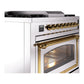 ILVE Nostalgie II 36-Inch Dual Fuel Range with 6 Sealed Burners + Griddle, 3.5 cu. ft. Oven, Stainless Steel with Brass Trim, Liquid Propane, Triple Glass Door, UN36FNMPSSGLP