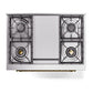 ILVE Nostalgie II 36-Inch Dual Fuel Range with 6 Sealed Burners + Griddle, 3.5 cu. ft. Oven, Stainless Steel with Brass Trim, Liquid Propane, Triple Glass Door, UN36FNMPSSGLP