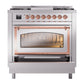 ILVE Nostalgie II 36-Inch Dual Fuel Range with 6 Sealed Burners + Griddle, 3.5 cu. ft. Oven, Stainless Steel with Copper Trim, Liquid Propane, Triple Glass Door, UN36FNMPSSPLP