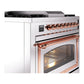 ILVE Nostalgie II 36-Inch Dual Fuel Range with 6 Sealed Burners + Griddle, 3.5 cu. ft. Oven, Stainless Steel with Copper Trim, Natural Gas, Triple Glass Door, UN36FNMPSSP